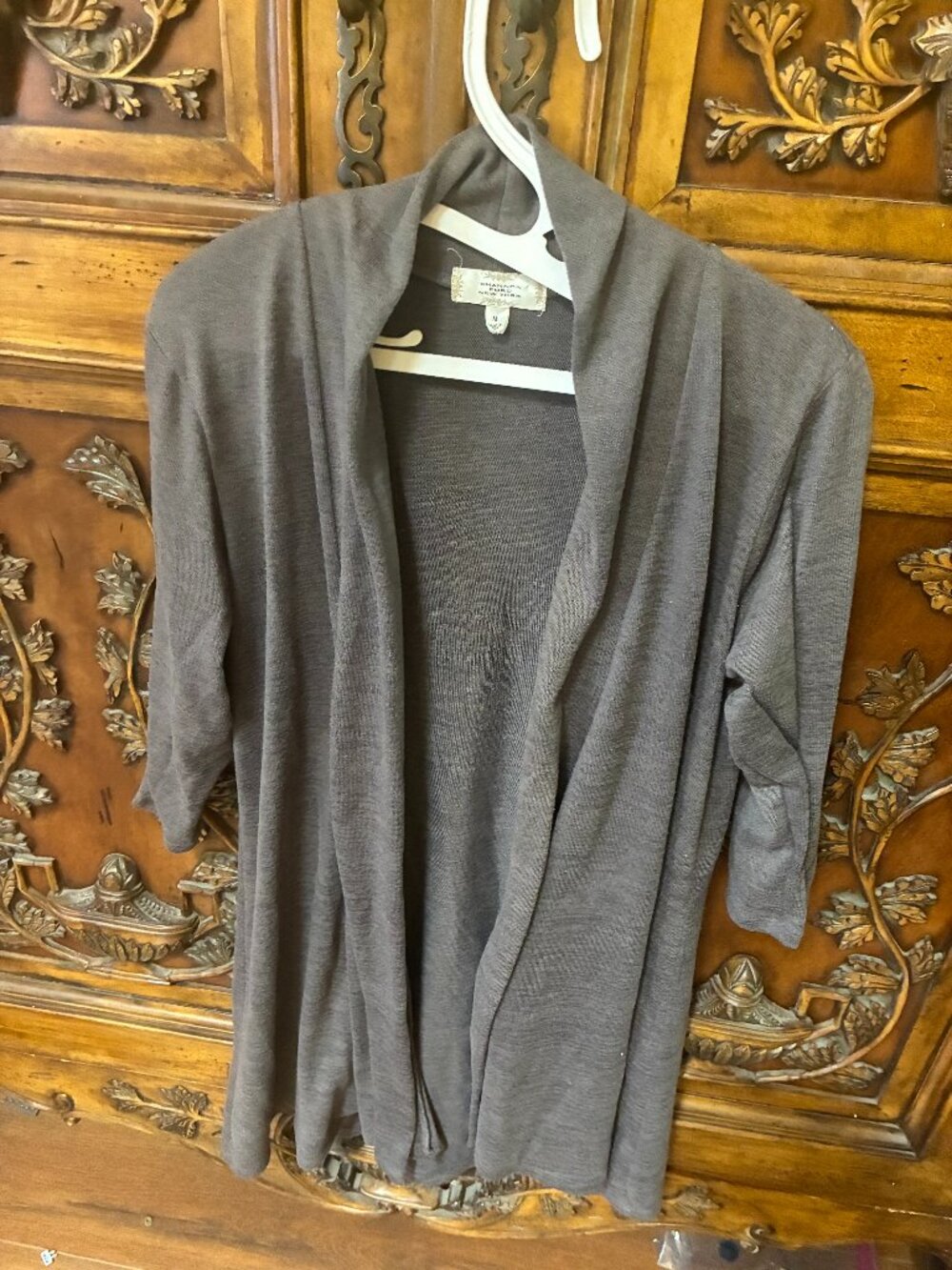 Shannon Ford New York Women Gray 3/4 Sleeve Knit Cardigan M Lagenlook Minimalist